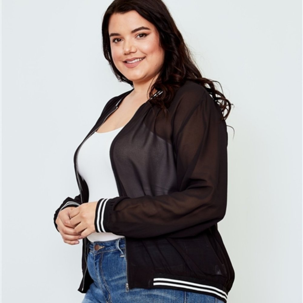 Tyler Black Sheer Contrast Trim Jacket (Plus) - Picture 1 of 5